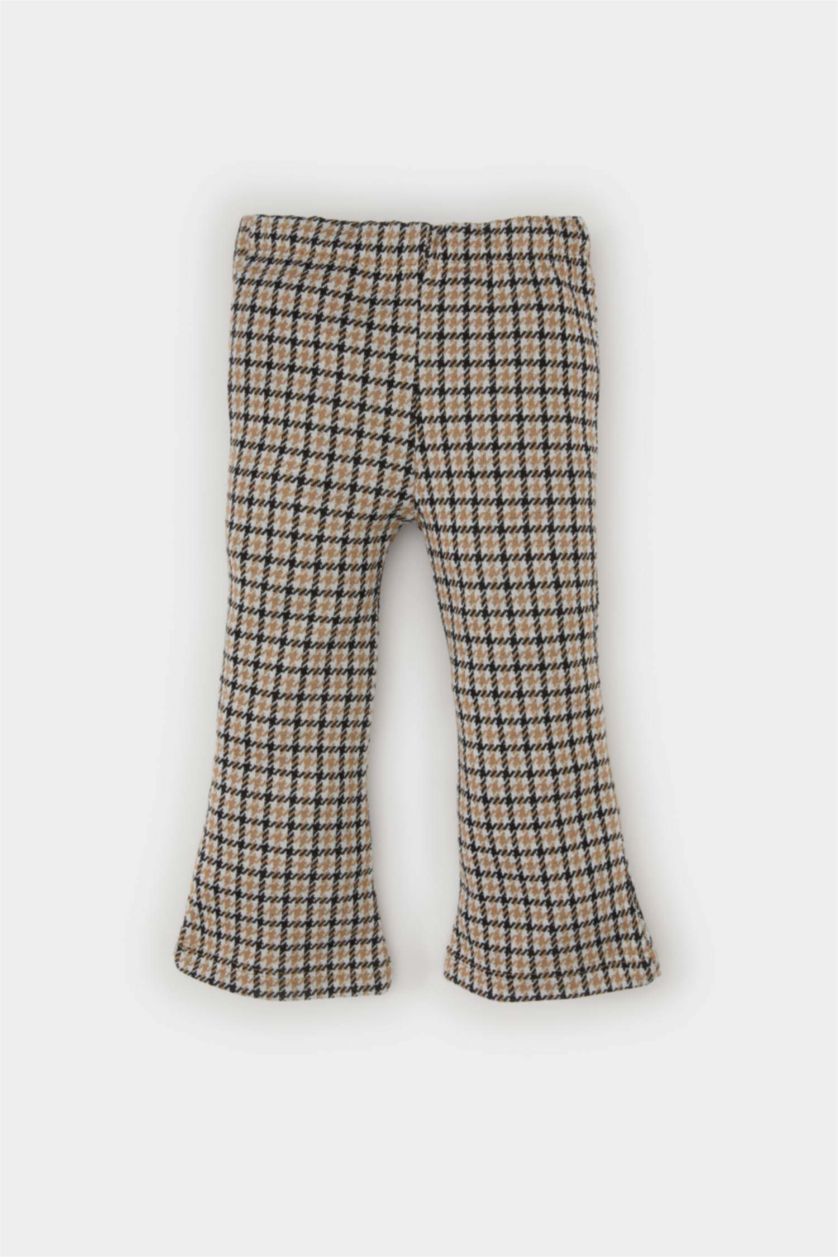 BABY GIRL Beige Baby Girl Flare Fit Checked Elastic Waist Trousers