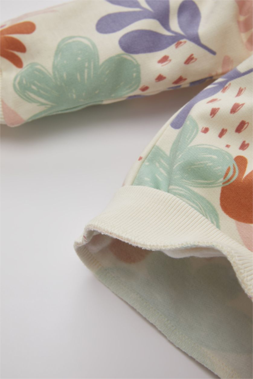 BABY GIRL Ecru Baby Girl Patterned Long Sleeve Sweatshirt Sweatpants 2 Piece Set