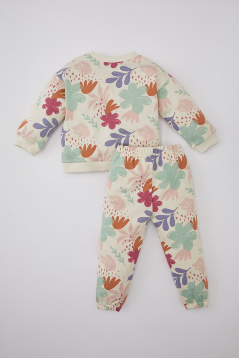 BABY GIRL Ecru Baby Girl Patterned Long Sleeve Sweatshirt Sweatpants 2 Piece Set