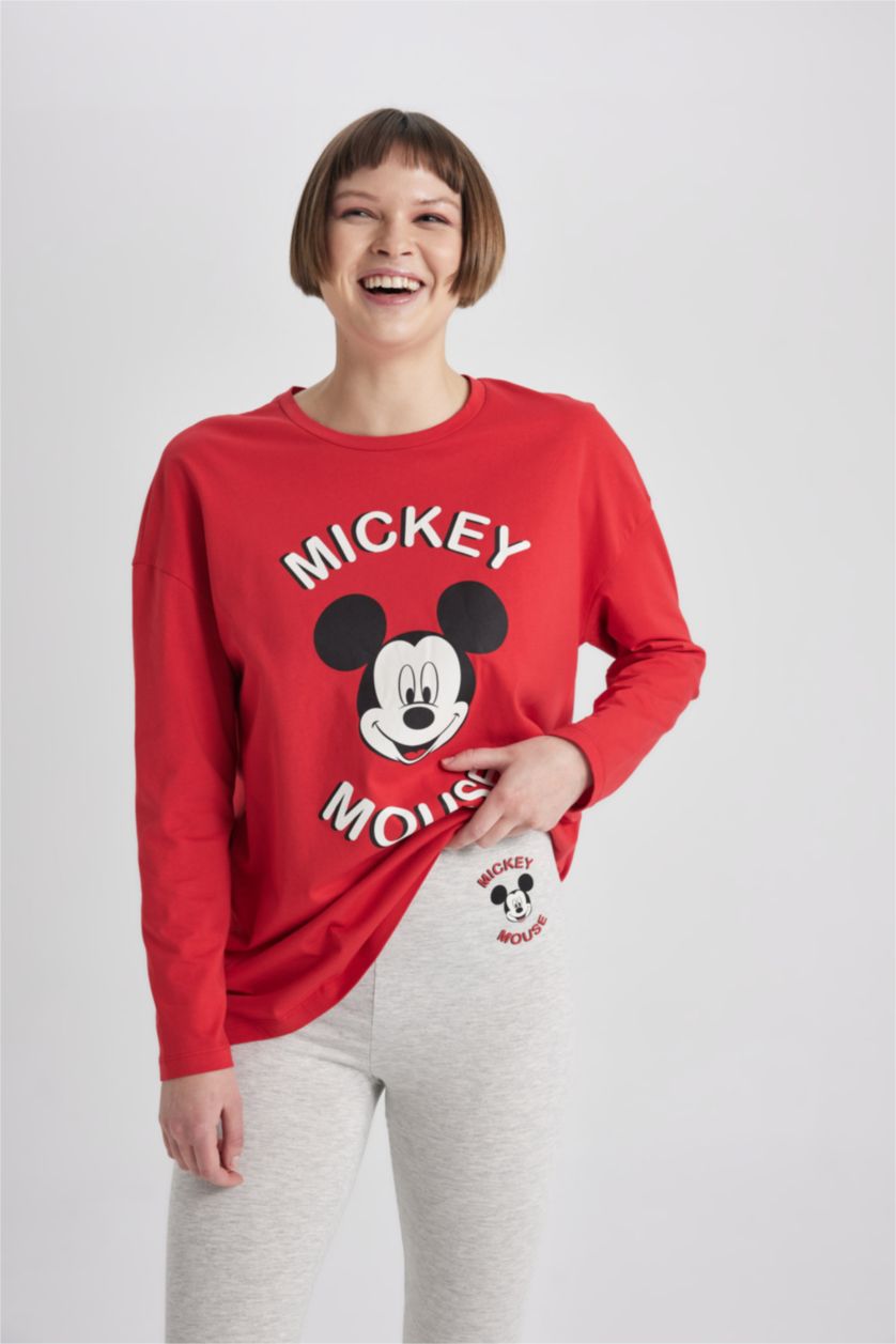 WOMAN Grey Melange 2 piece Oversize Fit Mickey & Minnie Licensed Set
