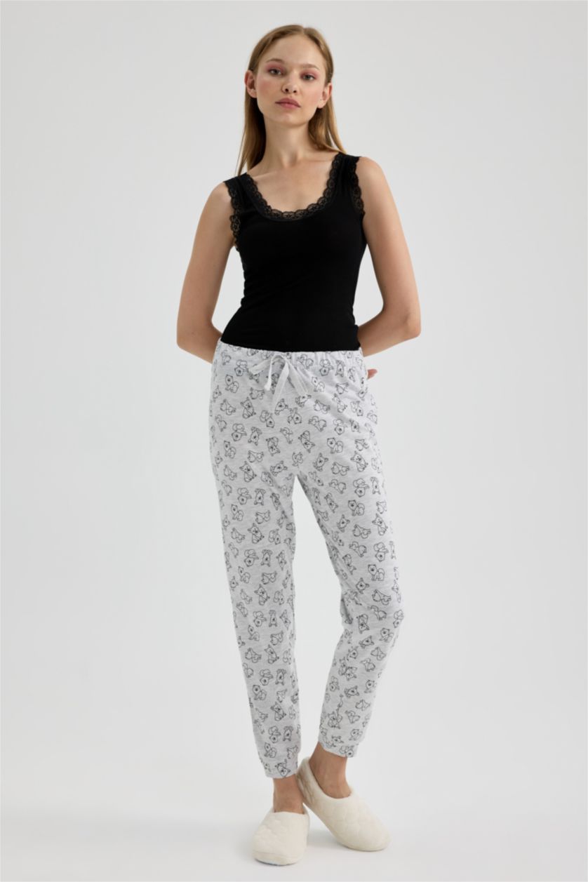 Kadın Gri Melanj Fall in Love Regular Fit Desenli Pijama Altı