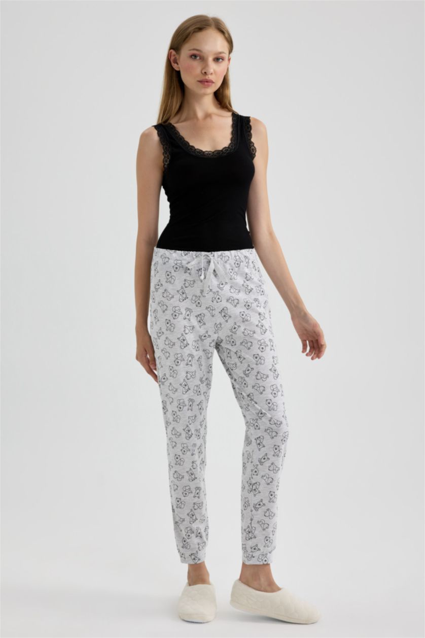 Kadın Gri Melanj Fall in Love Regular Fit Desenli Pijama Altı