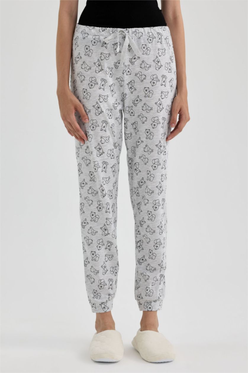 Kadın Gri Melanj Fall in Love Regular Fit Desenli Pijama Altı