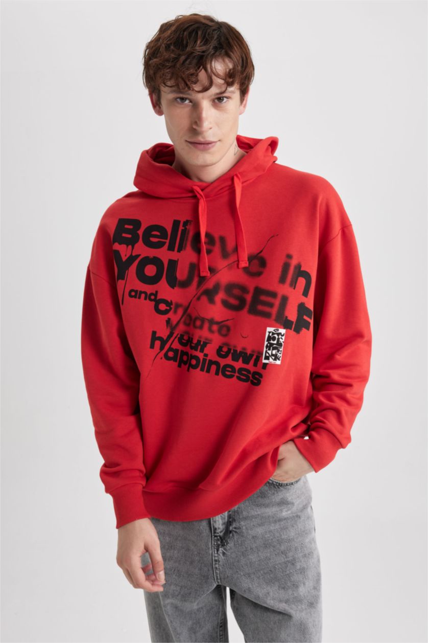 HOMME Rouge Sweat- Shirt Coupe Oversize Encapuchonné