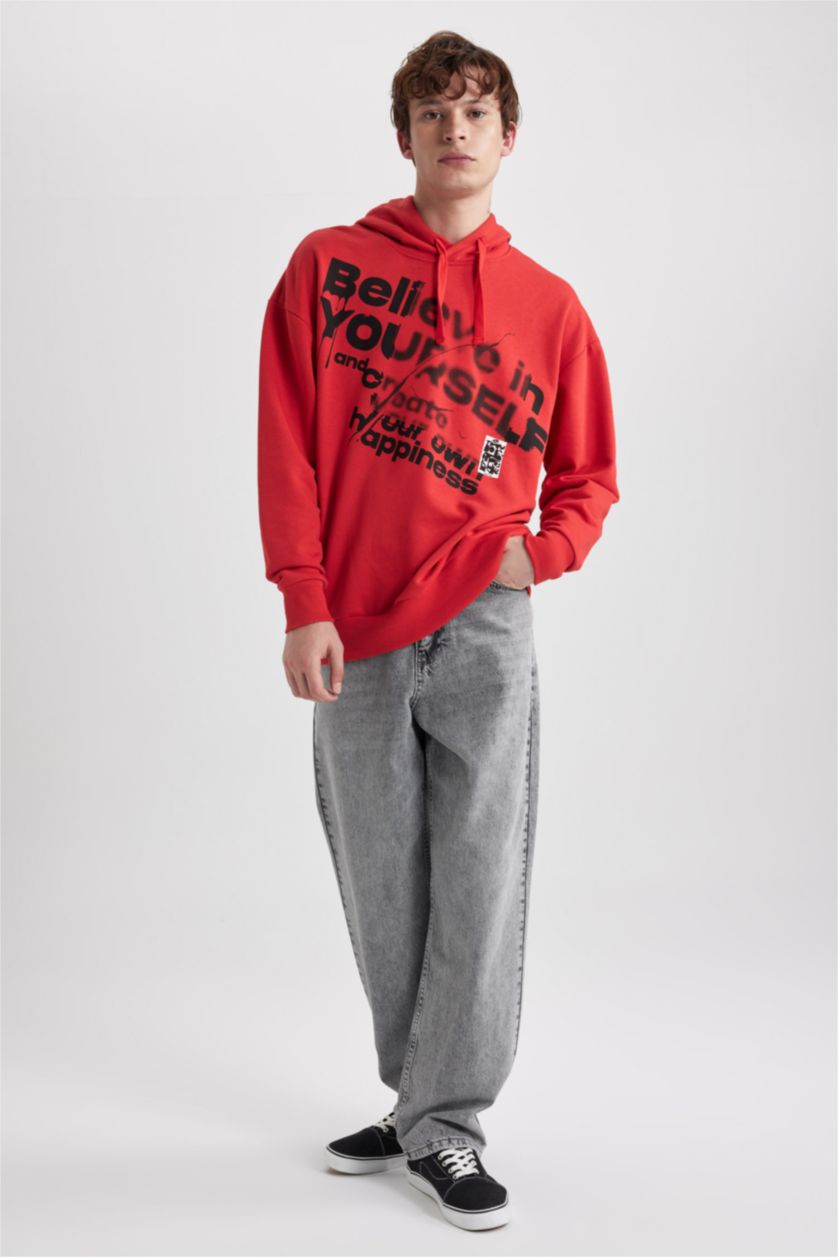 HOMME Rouge Sweat- Shirt Coupe Oversize Encapuchonné