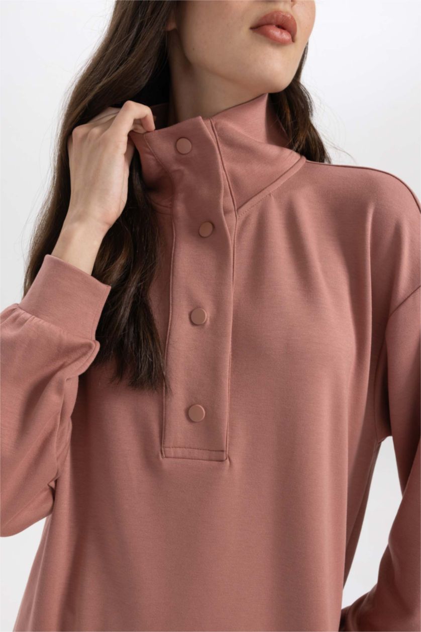 حريمي وردي غامق تونيك كم طويل قصة عادية بياقة بولو