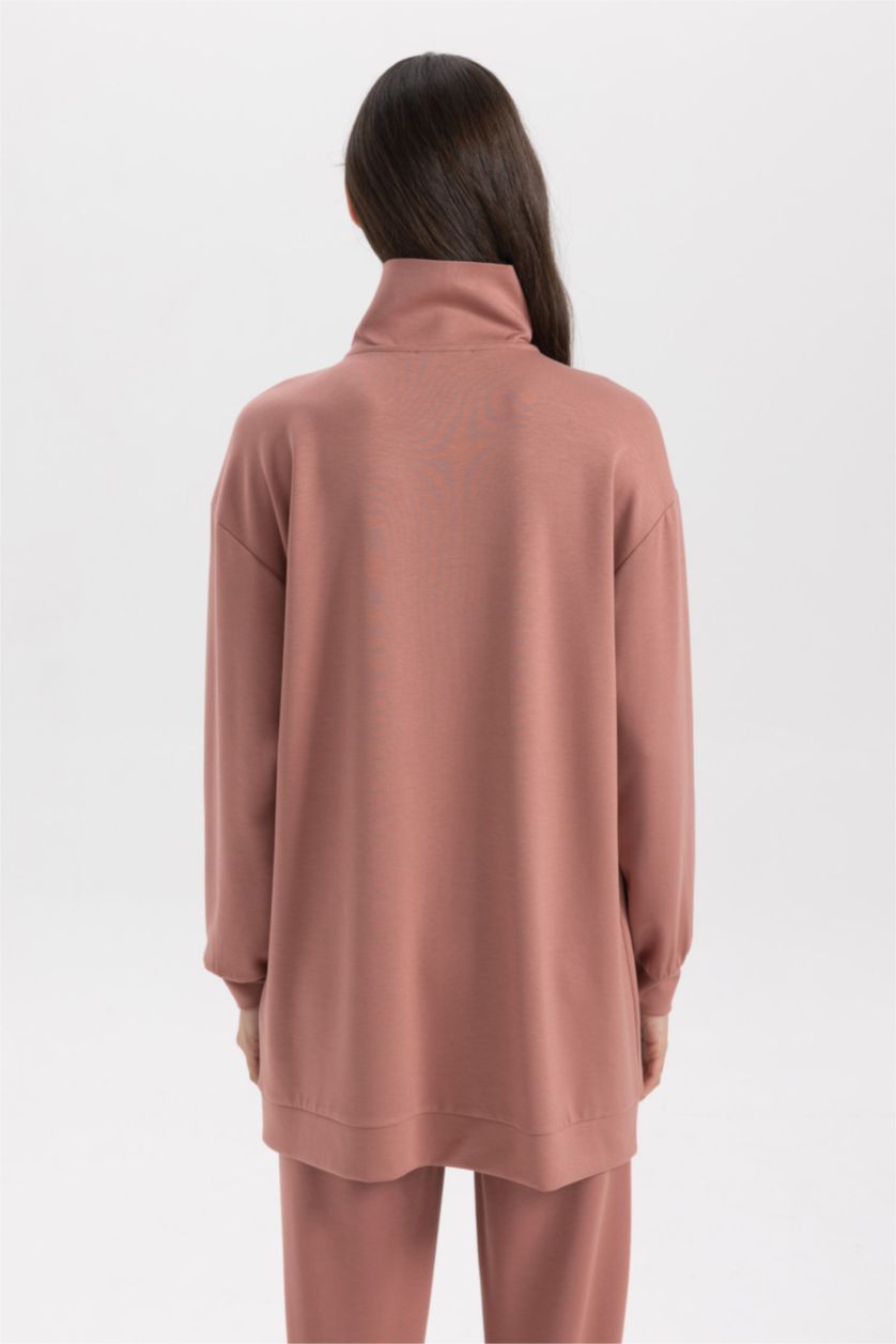 حريمي وردي غامق تونيك كم طويل قصة عادية بياقة بولو