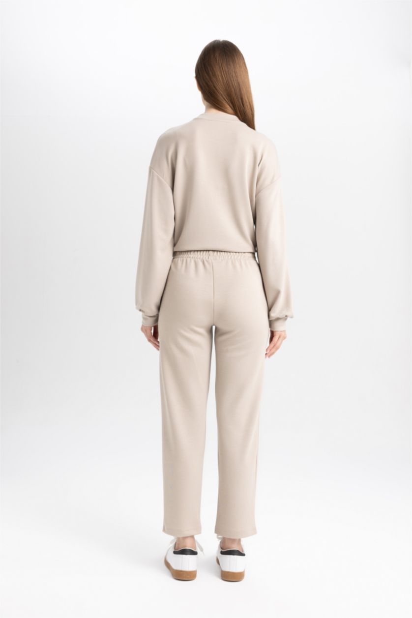 FEMME Beige Pantalon Casual Basique à Coupe Confortable Côtelé et à Double Poche