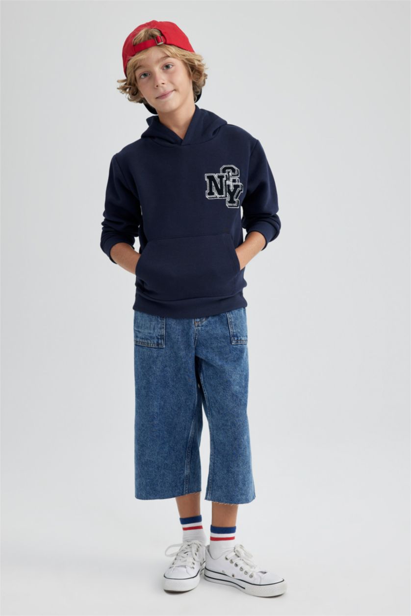 Erkek Çocuk - Genç Erkek Lacivert Erkek Çocuk Kapüşonlu Kalın Sweatshirt