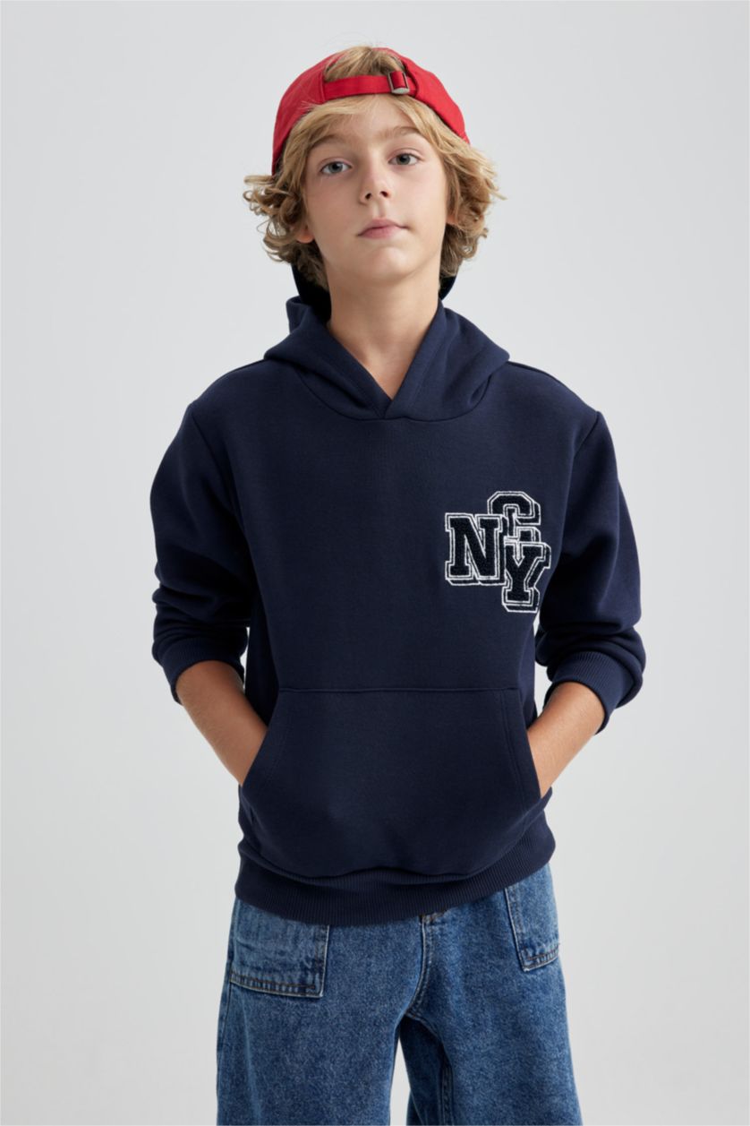 Erkek Çocuk - Genç Erkek Lacivert Erkek Çocuk Kapüşonlu Kalın Sweatshirt