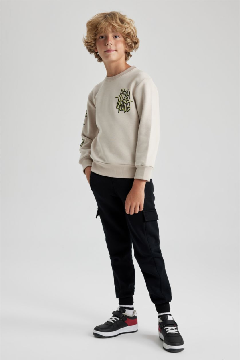 Boys & Teens Beige Boy Crew Neck Printed Sweatshirt