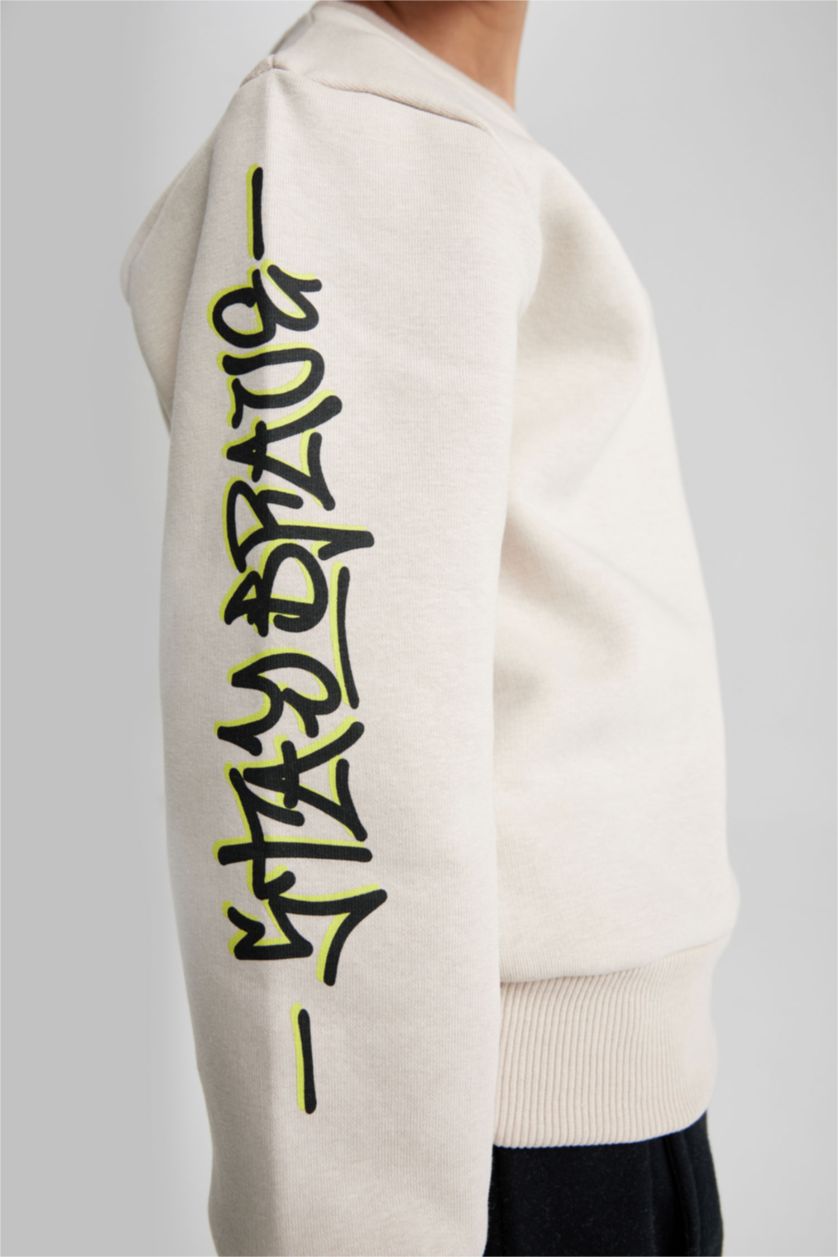 Boys & Teens Beige Boy Crew Neck Printed Sweatshirt