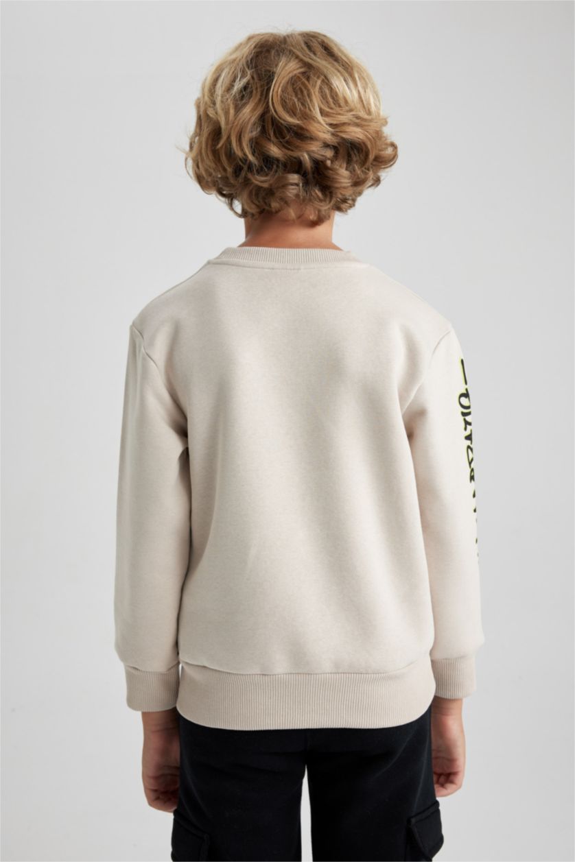 Boys & Teens Beige Boy Crew Neck Printed Sweatshirt