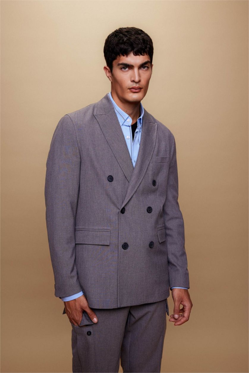 MAN Grey Melange Regular Fit Lined Blazer