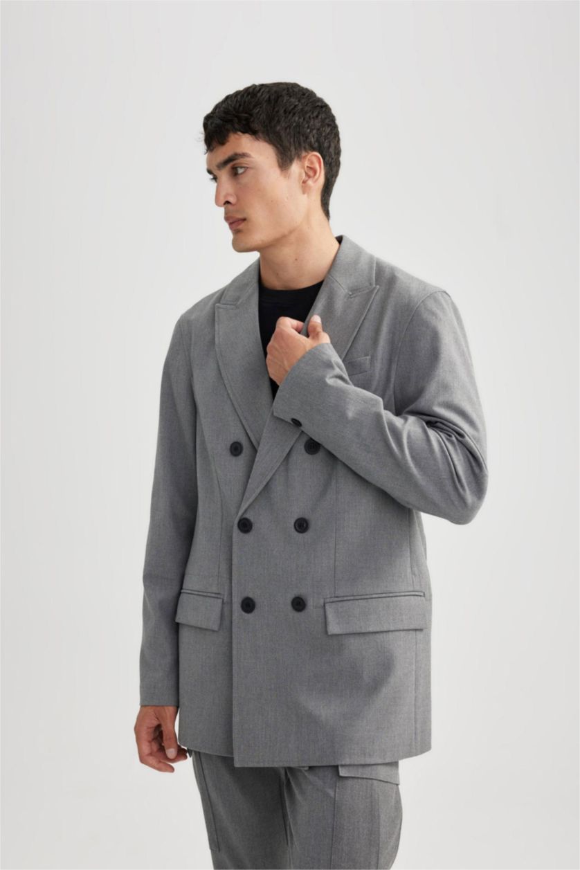 MAN Grey Melange Regular Fit Lined Blazer