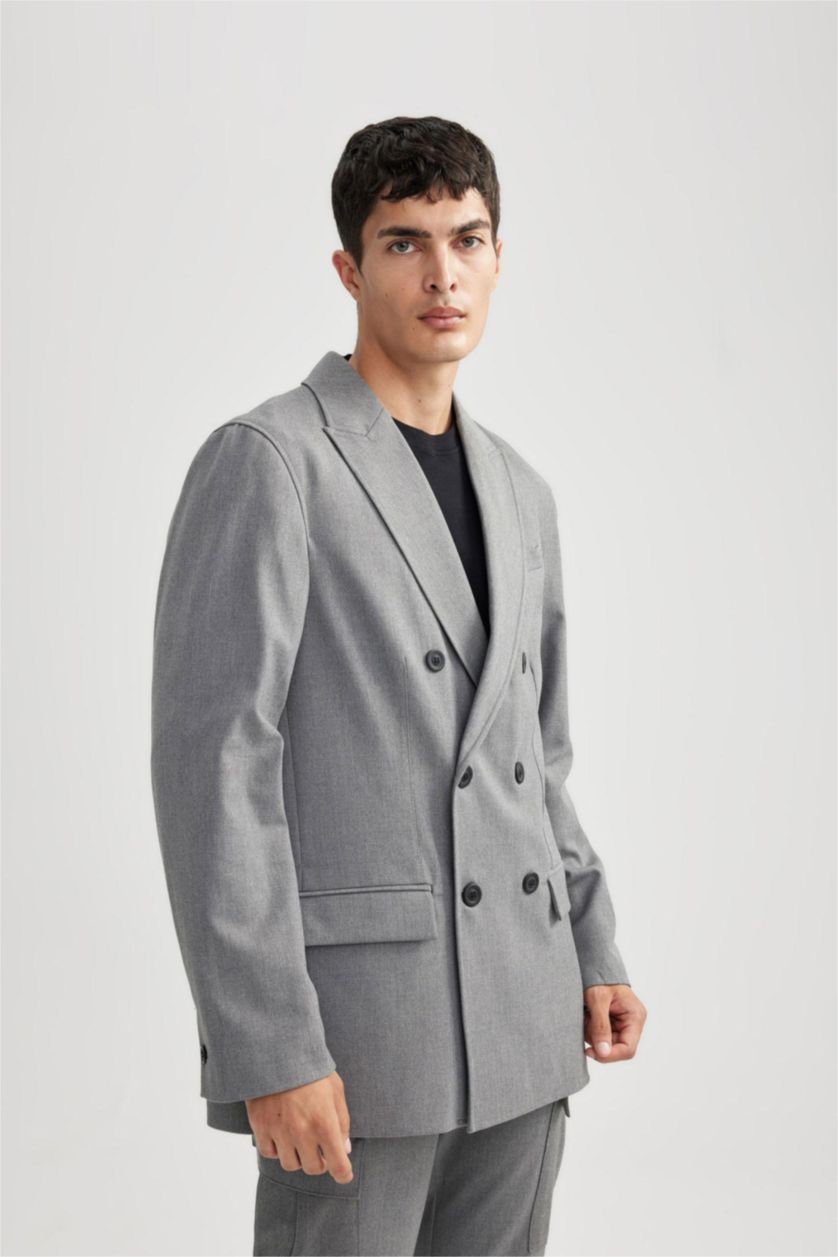 MAN Grey Melange Regular Fit Lined Blazer