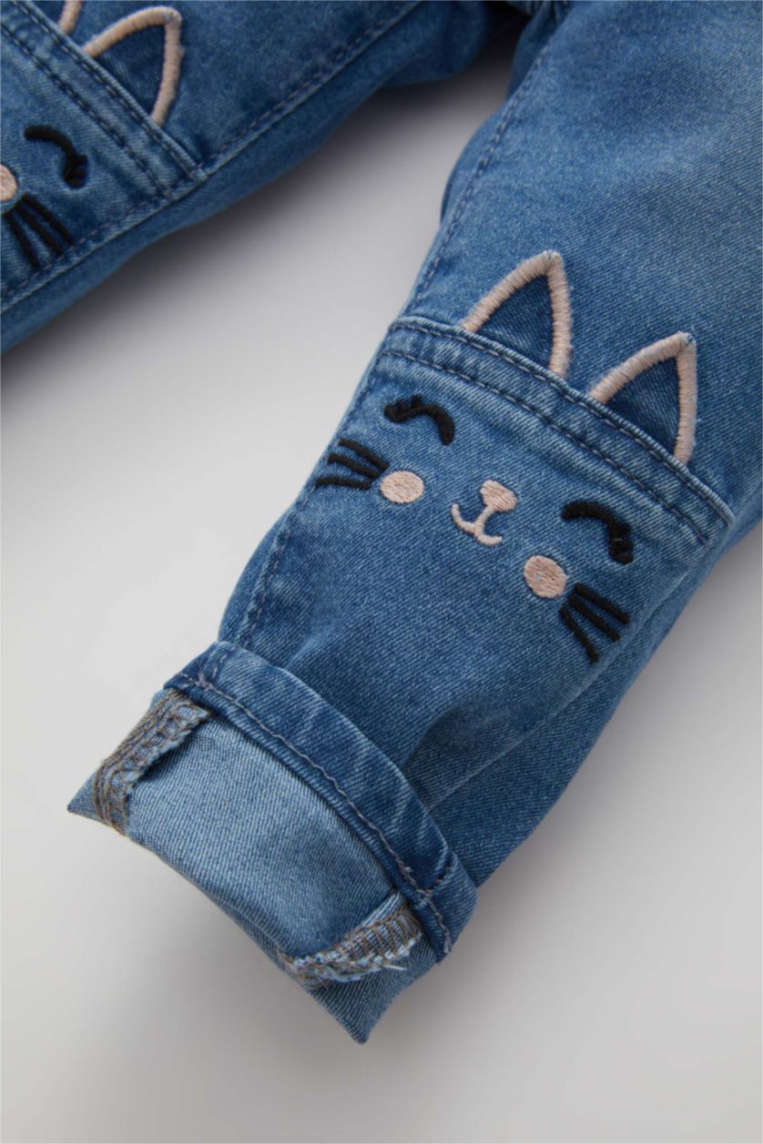 Kız Bebek Mavi Kız Bebek 3D Düz Paça Jean Pantolon