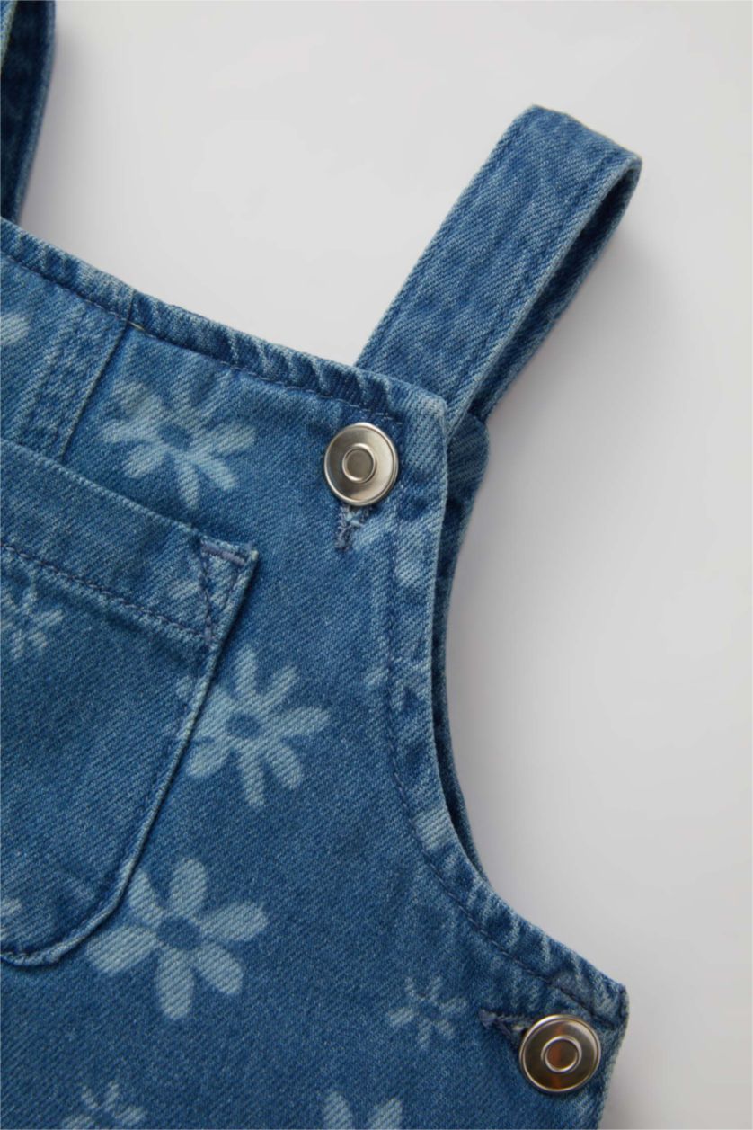 BÉBÉ FILLE Bleu Robe Jean à Bretelles Fleuries pour Bébé Fille