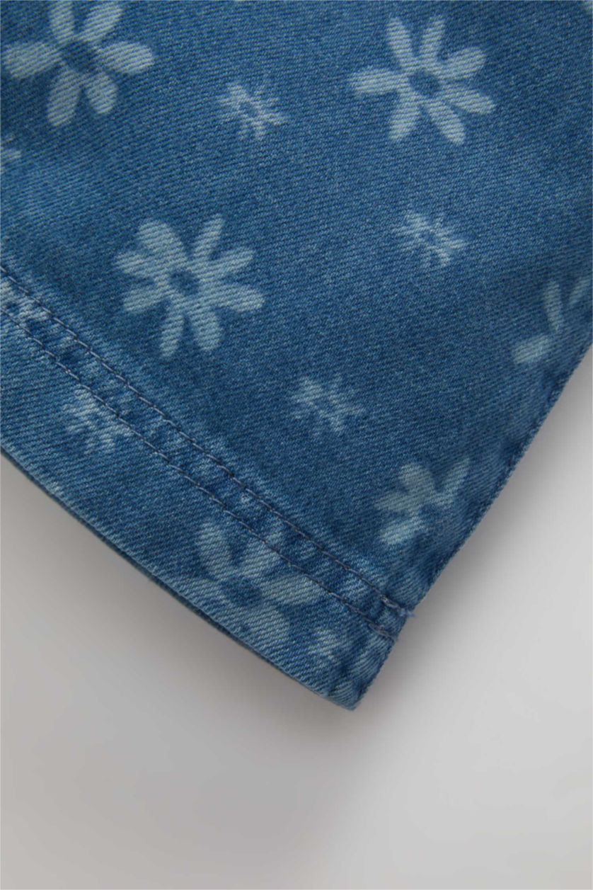 BÉBÉ FILLE Bleu Robe Jean à Bretelles Fleuries pour Bébé Fille