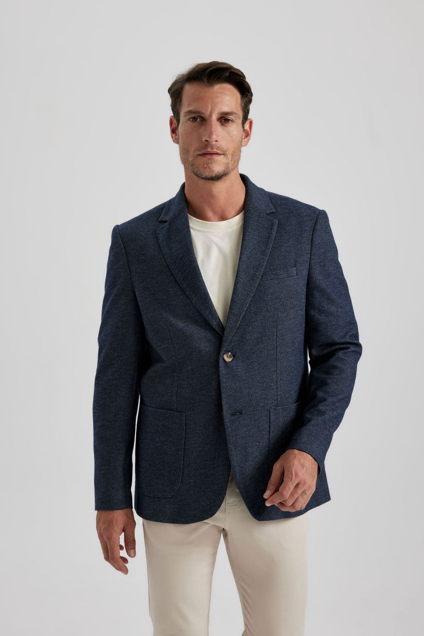 رجالي ميلانج كحلي بليزر قصة عادية بياقة جاكيت مبطن