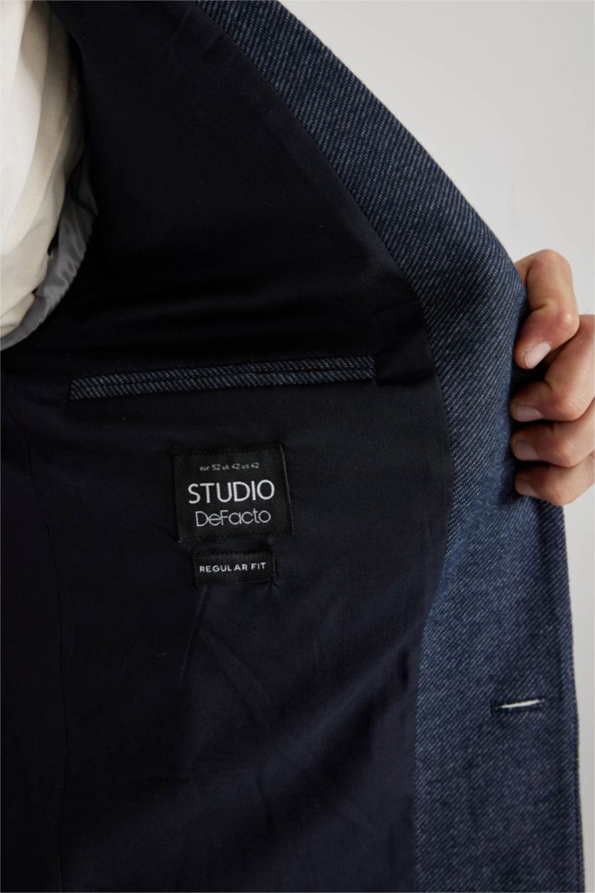 رجالي ميلانج كحلي بليزر قصة عادية بياقة جاكيت مبطن