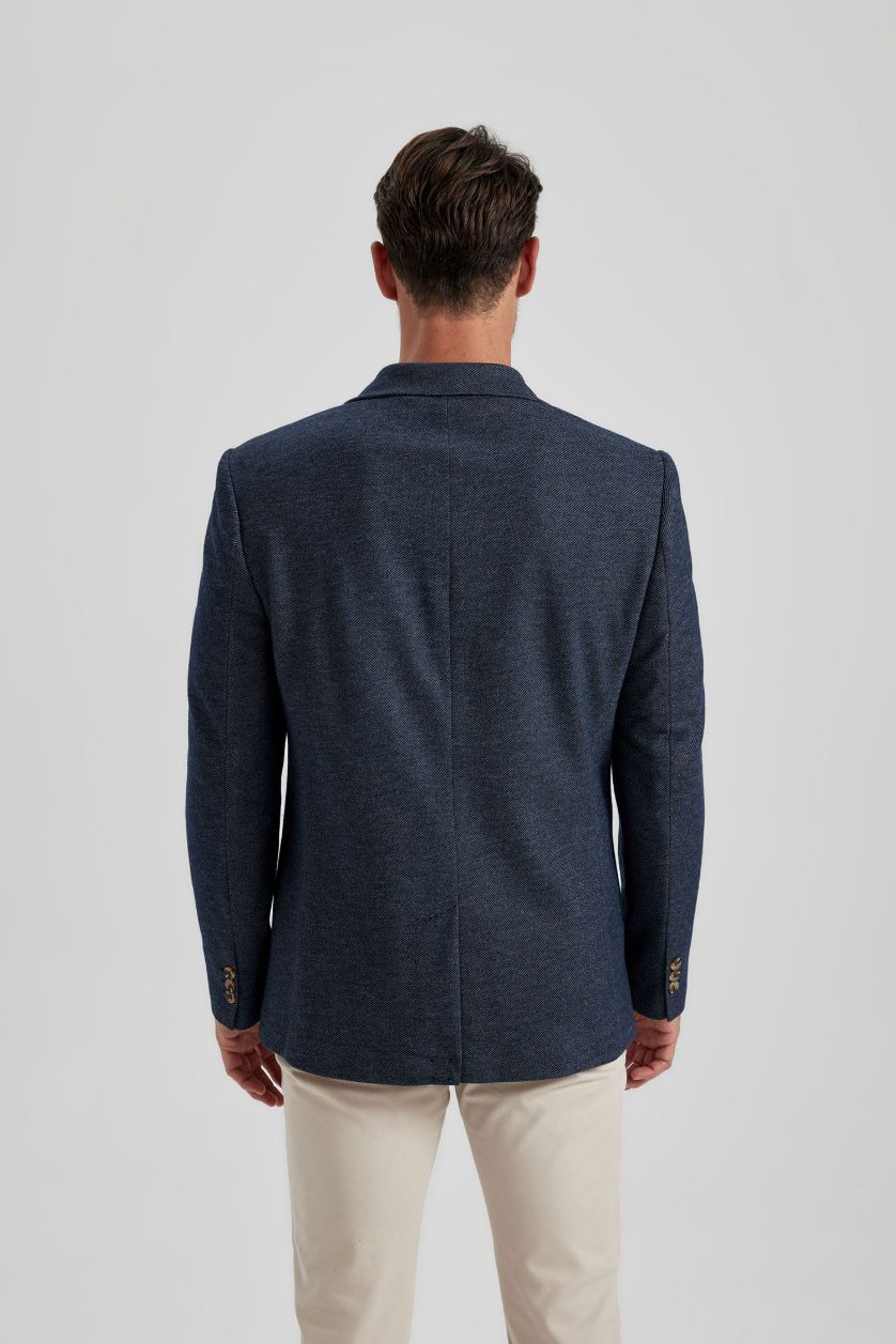 رجالي ميلانج كحلي بليزر قصة عادية بياقة جاكيت مبطن