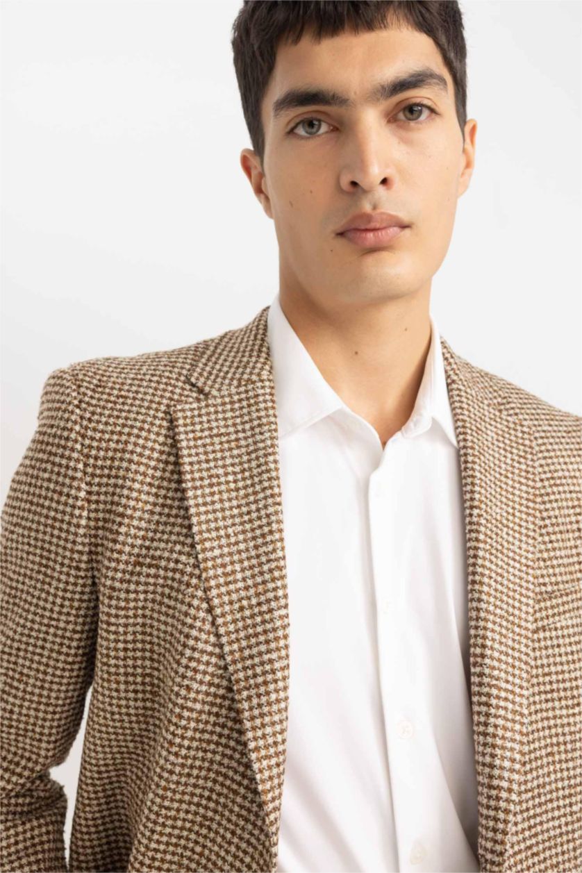 رجالي بني بليزر مودرن فيت بياقة جاكيت مبطن بني