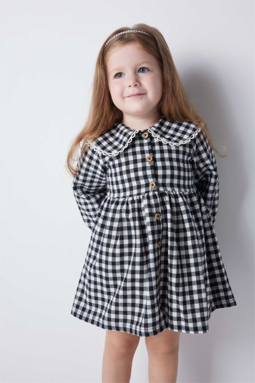 BABY GIRL Black Regular Fit Plaid Long Sleeve Woven Dress