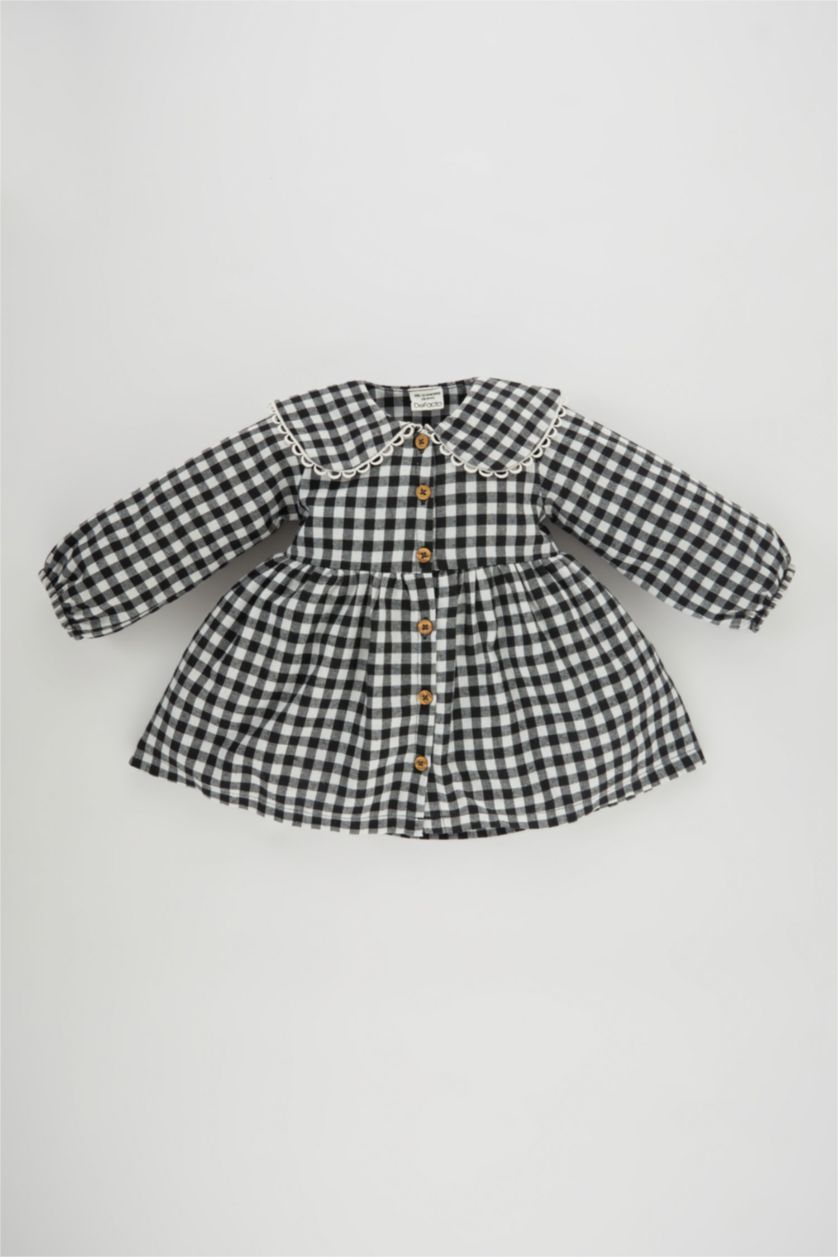 BABY GIRL Black Regular Fit Plaid Long Sleeve Woven Dress