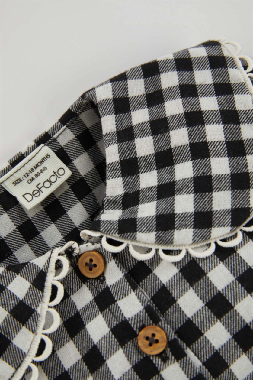 BABY GIRL Black Regular Fit Plaid Long Sleeve Woven Dress