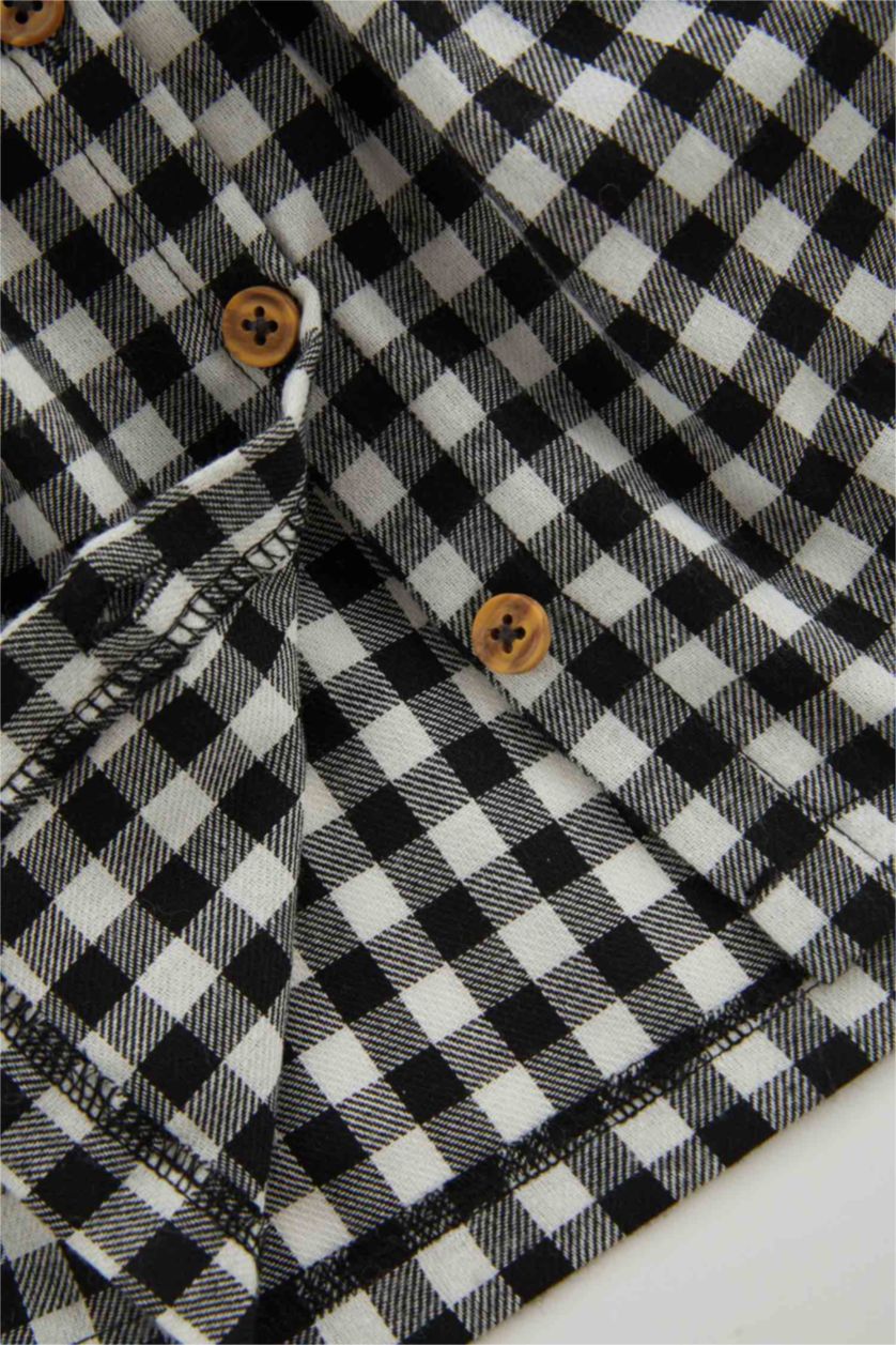 BABY GIRL Black Regular Fit Plaid Long Sleeve Woven Dress