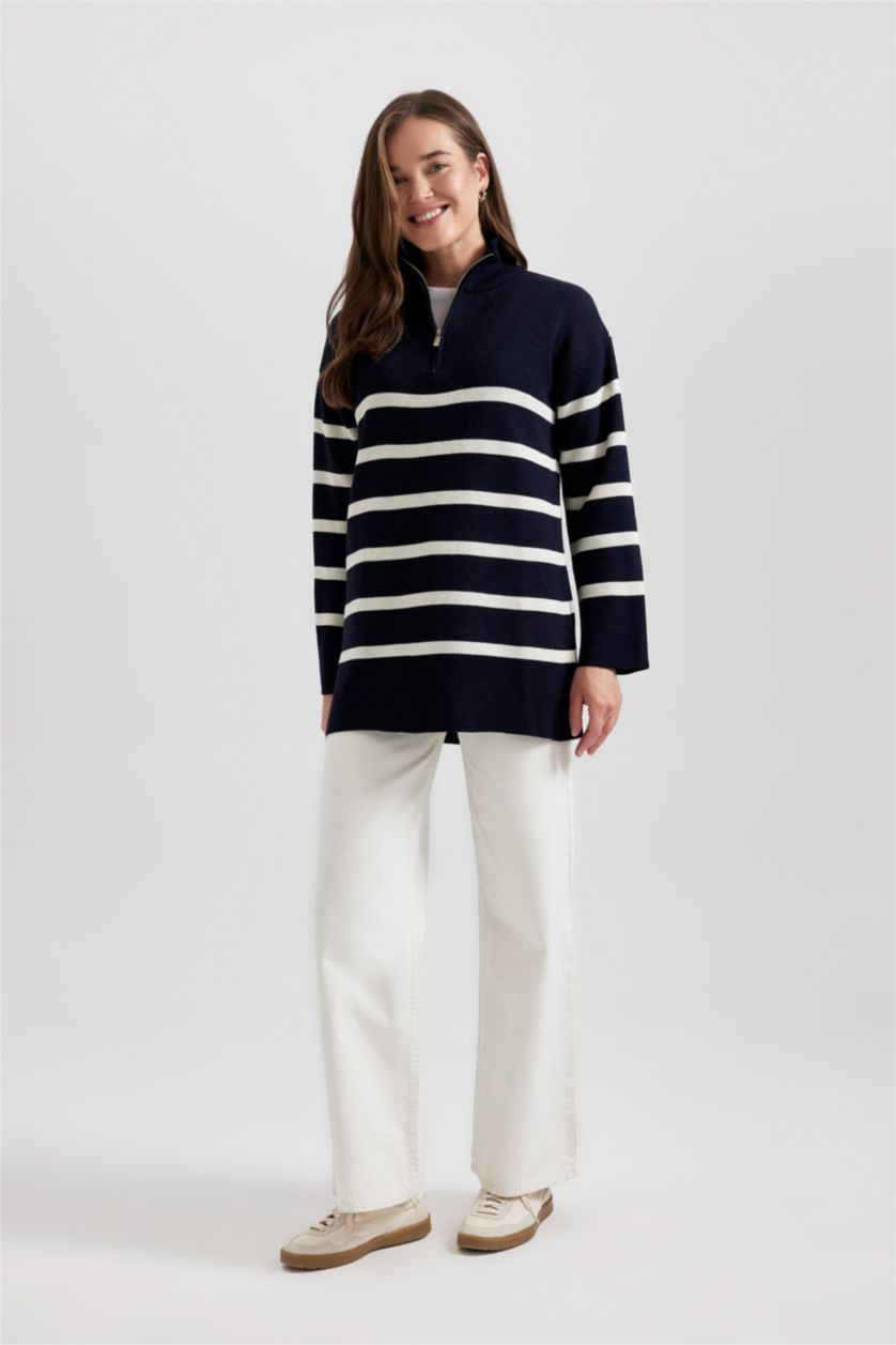 نساء كحلي تونيك مخطط قصة عادية بياقة بولو