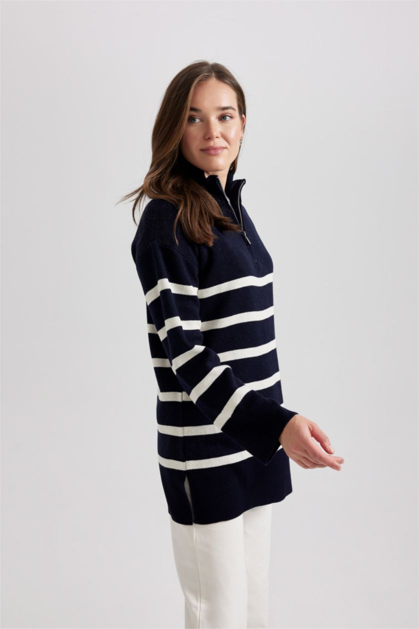 نساء كحلي تونيك مخطط قصة عادية بياقة بولو