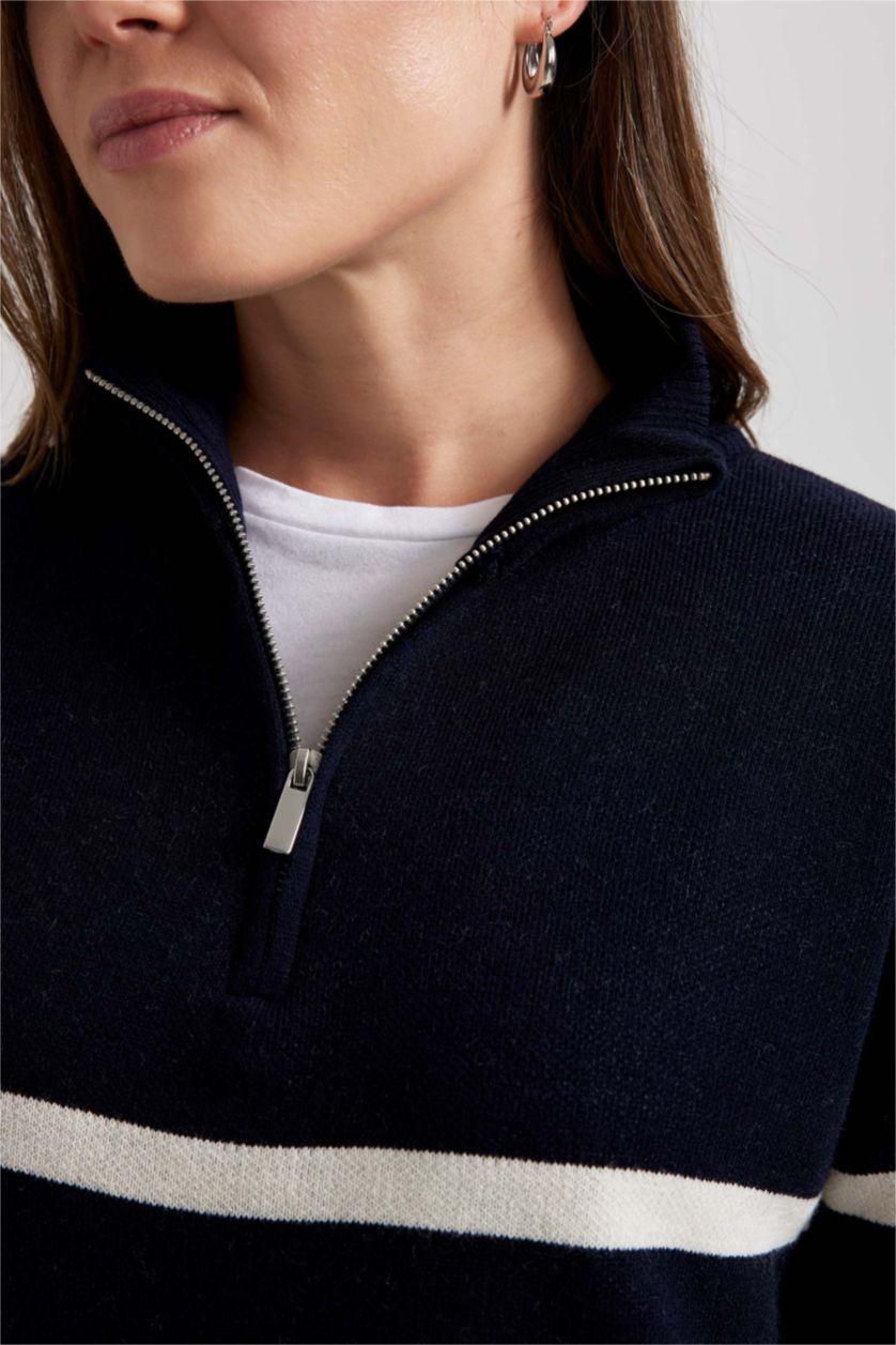 نساء كحلي تونيك مخطط قصة عادية بياقة بولو