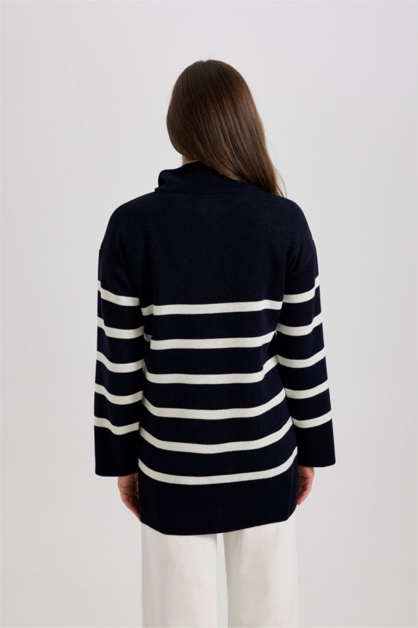 نساء كحلي تونيك مخطط قصة عادية بياقة بولو