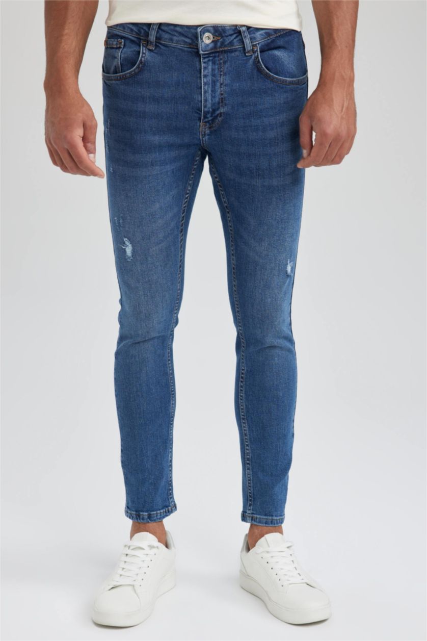 HOMME Bleu Pantalon Jean Coupe skinny confortable Faible destruction Ourlet étroit