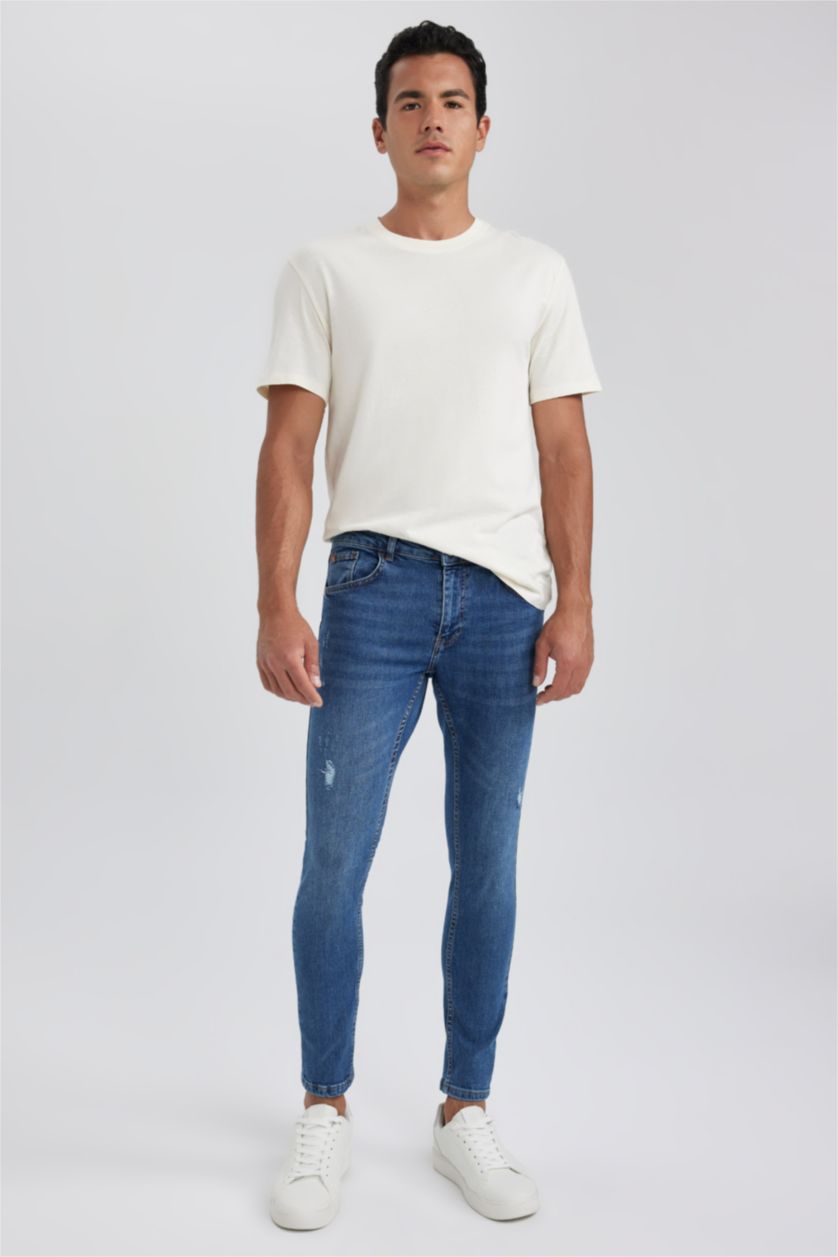 HOMME Bleu Pantalon Jean Coupe skinny confortable Faible destruction Ourlet étroit