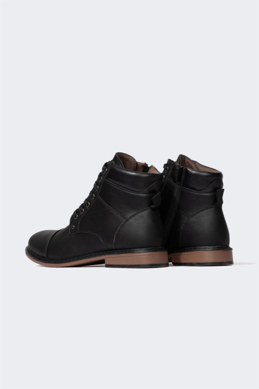 HOMME Noir Bottes Cuir Synthétique à Lacets et Semelle Plate pour Homme