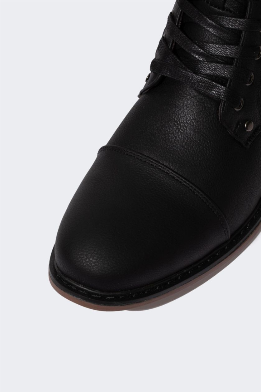 HOMME Noir Bottes Cuir Synthétique à Lacets et Semelle Plate pour Homme