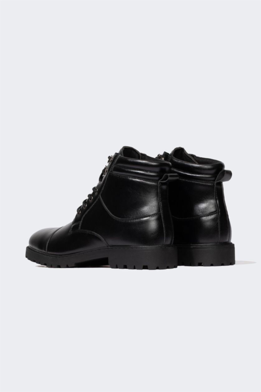 HOMME Noir Bottes Cuir Synthétique à Lacets et Semelle Compensée Pour Homme