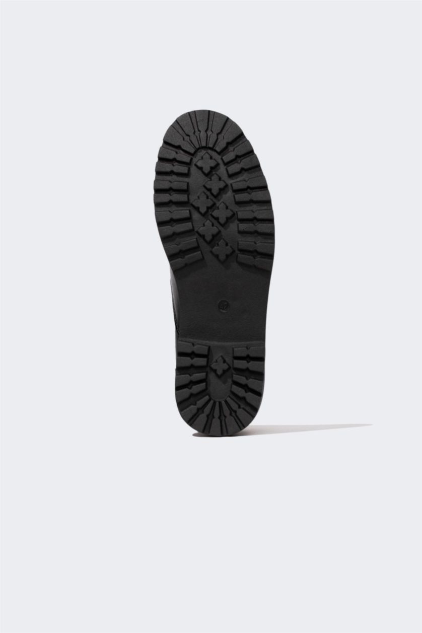 HOMME Noir Bottes Cuir Synthétique à Lacets et Semelle Compensée Pour Homme