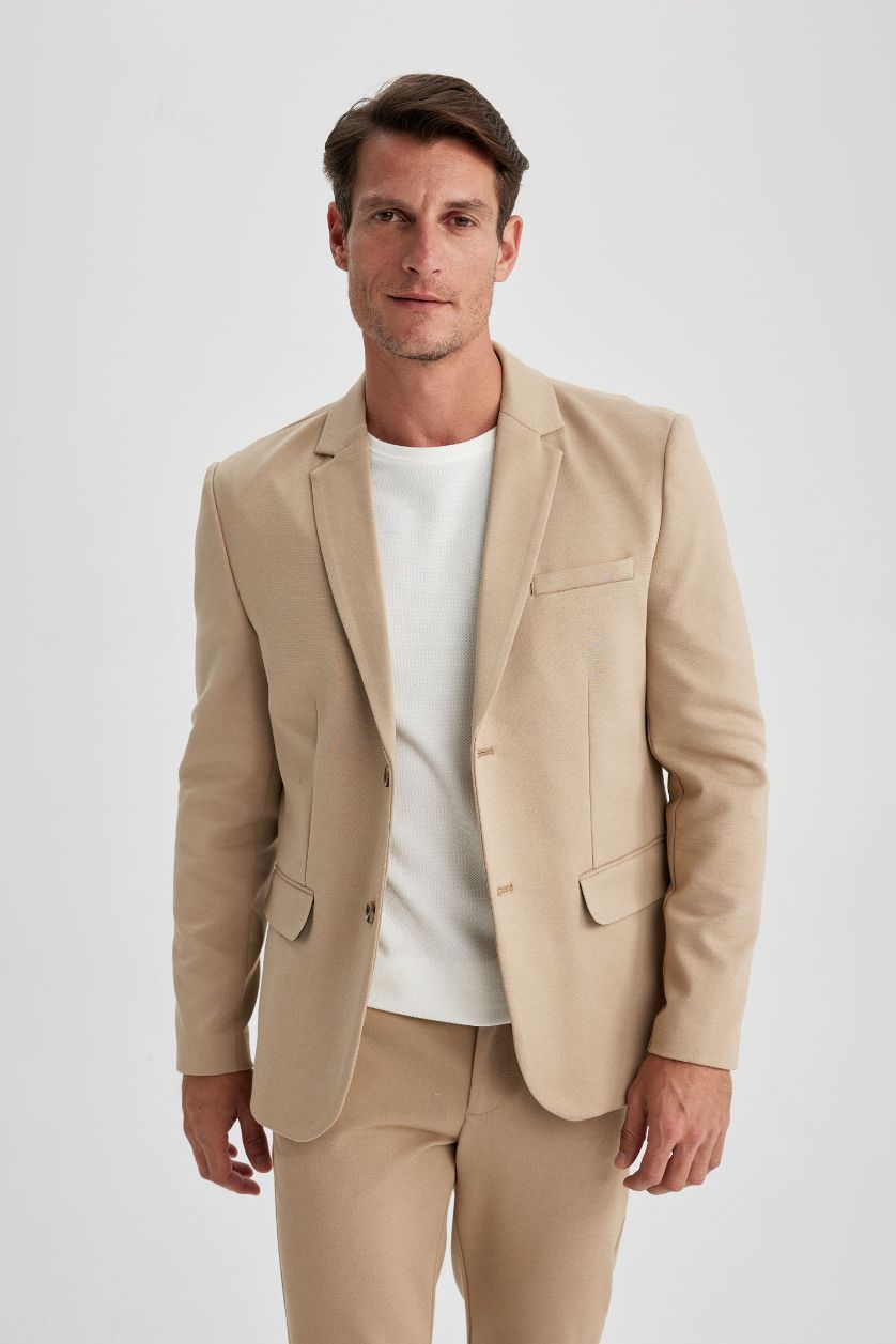 Erkek Kum Modern Fit Ceket Yaka Düğmeli Blazer Ceket