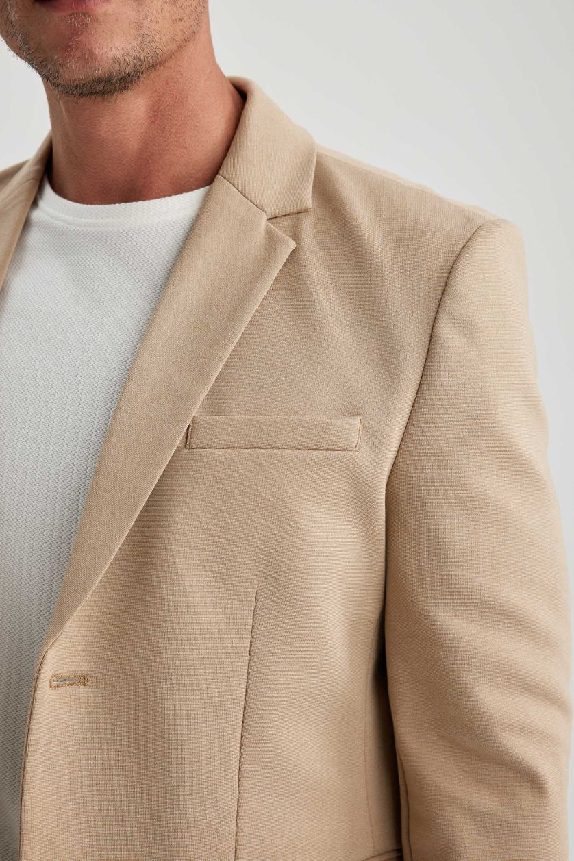 Erkek Kum Modern Fit Ceket Yaka Düğmeli Blazer Ceket