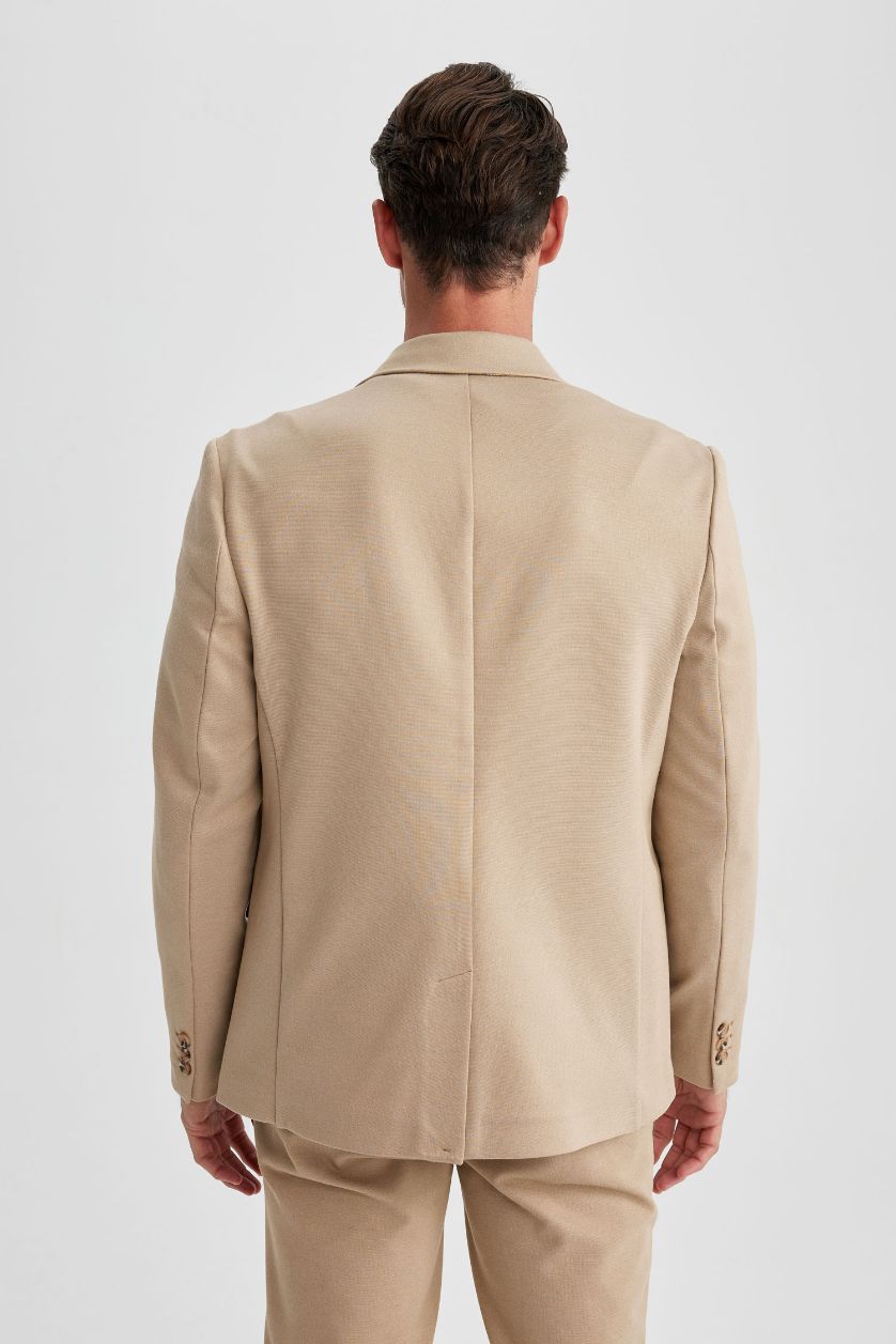 Erkek Kum Modern Fit Ceket Yaka Düğmeli Blazer Ceket