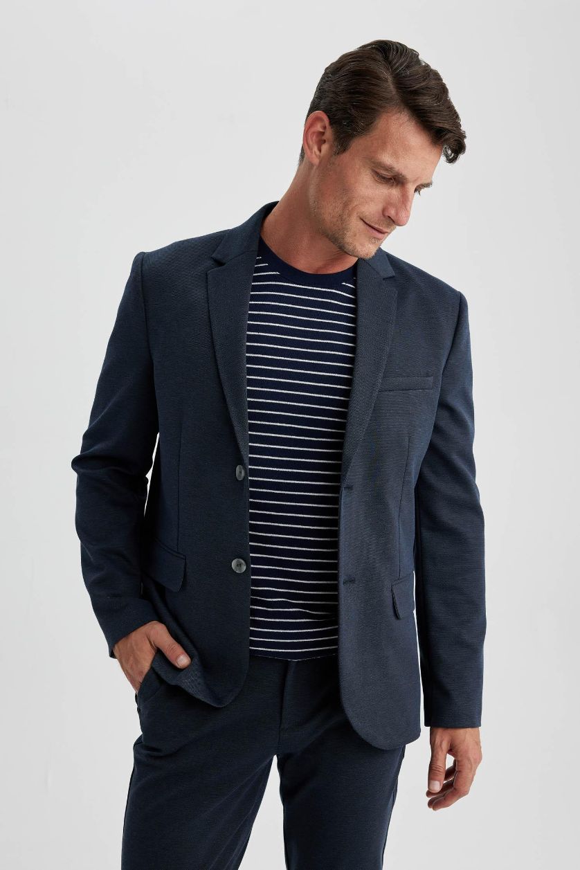 رجال ميلانج كحلي جاكيت بليزر مودرن فيت