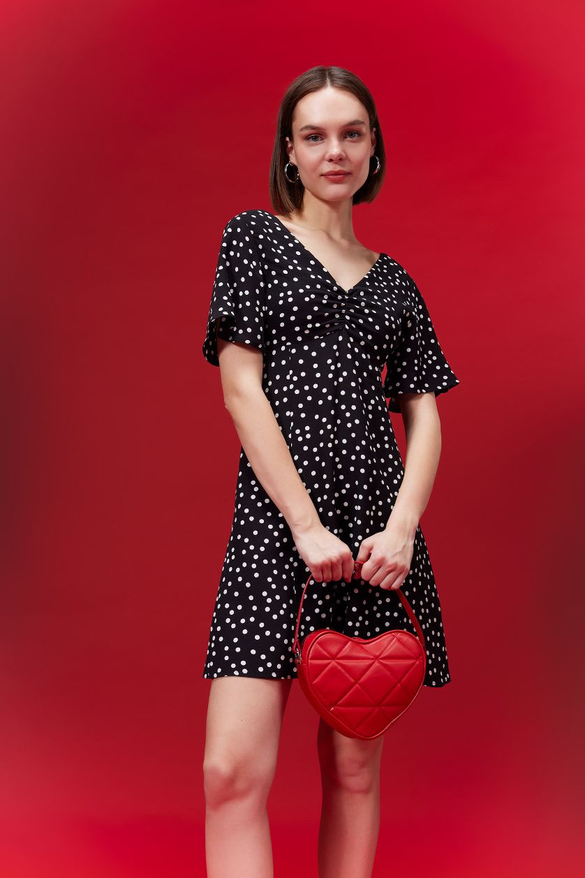 Женщины Черный Платье мини с V-бразным вырезом с принтом