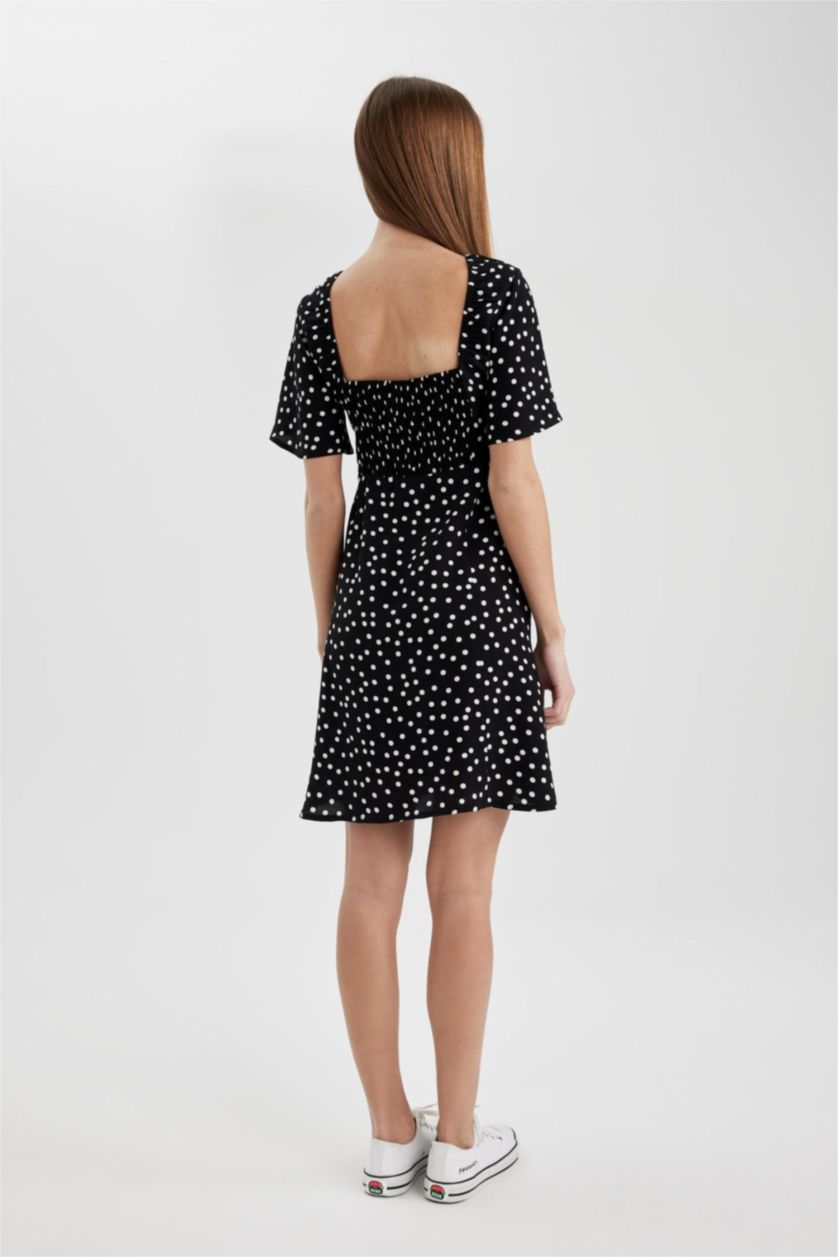 Женщины Черный Платье мини с V-бразным вырезом с принтом