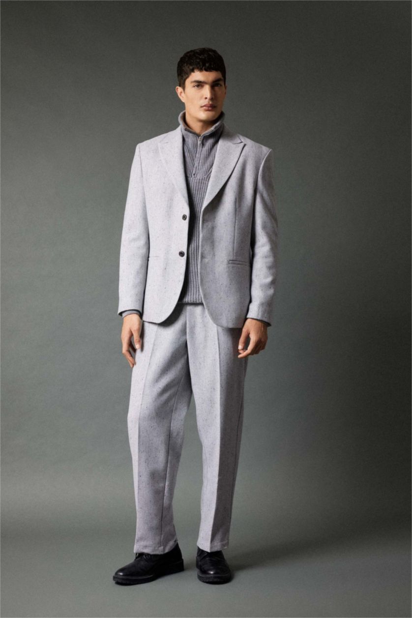 رجالي ميلانج رمادي بليزر بيزك قصة مريحة مبطن