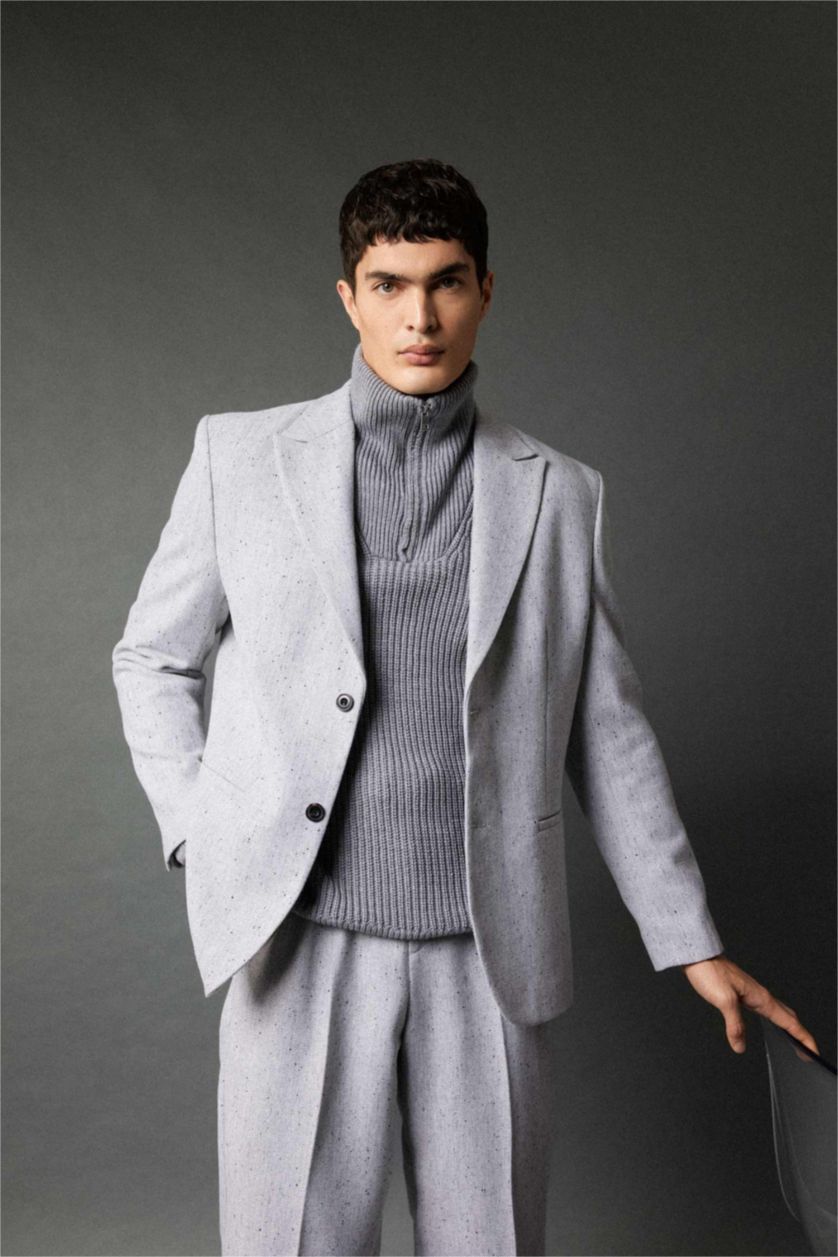 رجالي ميلانج رمادي بليزر بيزك قصة مريحة مبطن