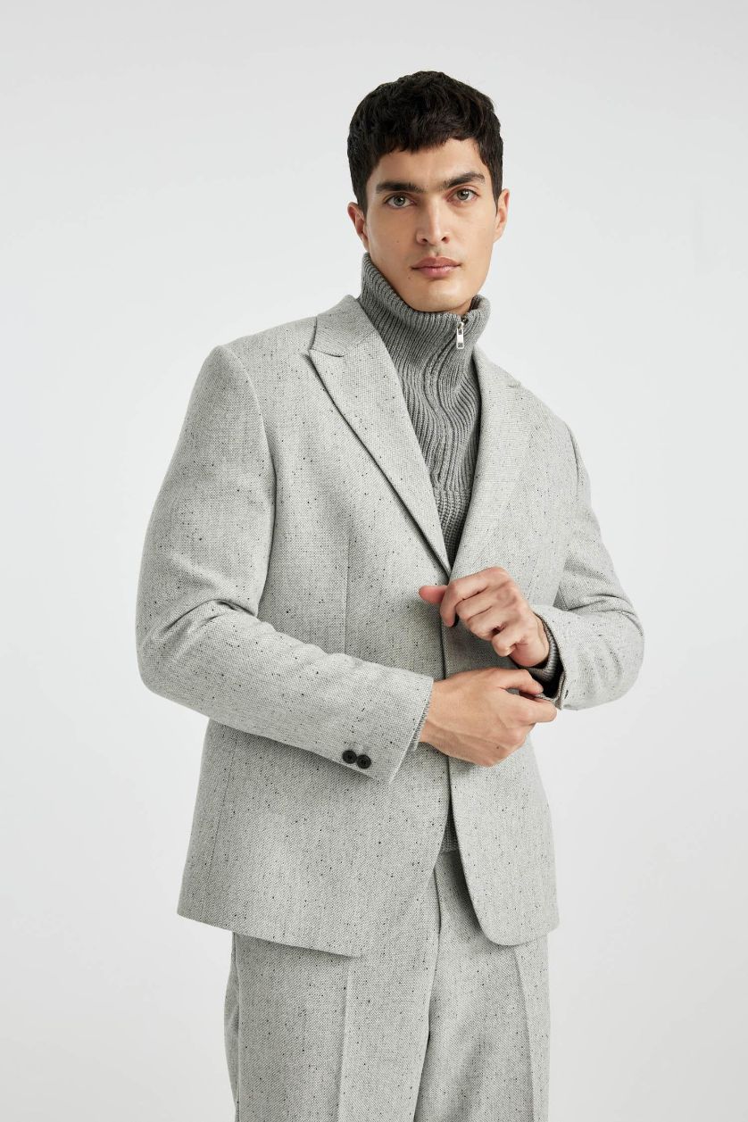 رجالي ميلانج رمادي بليزر بيزك قصة مريحة مبطن